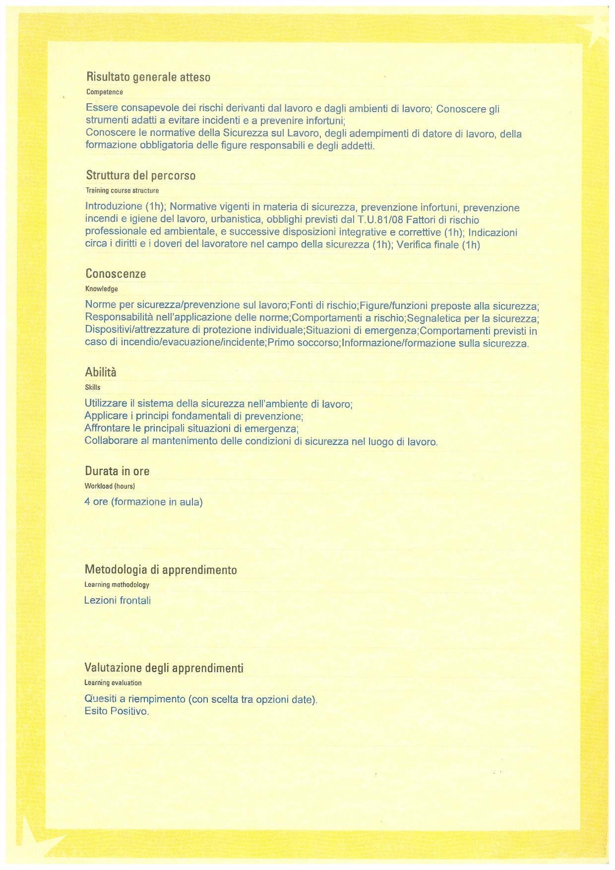 Workplace Safety Certificate - Back