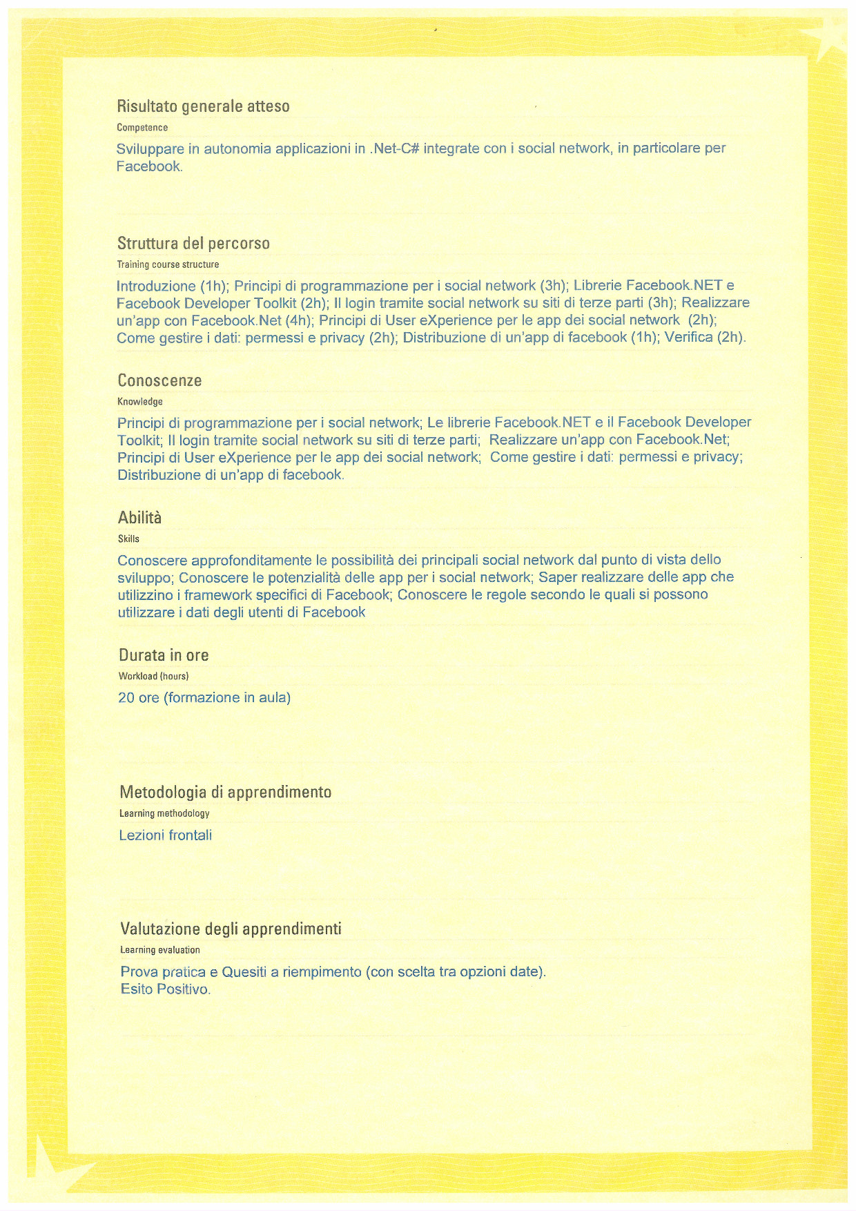 Social Network Applications Certificate - Back