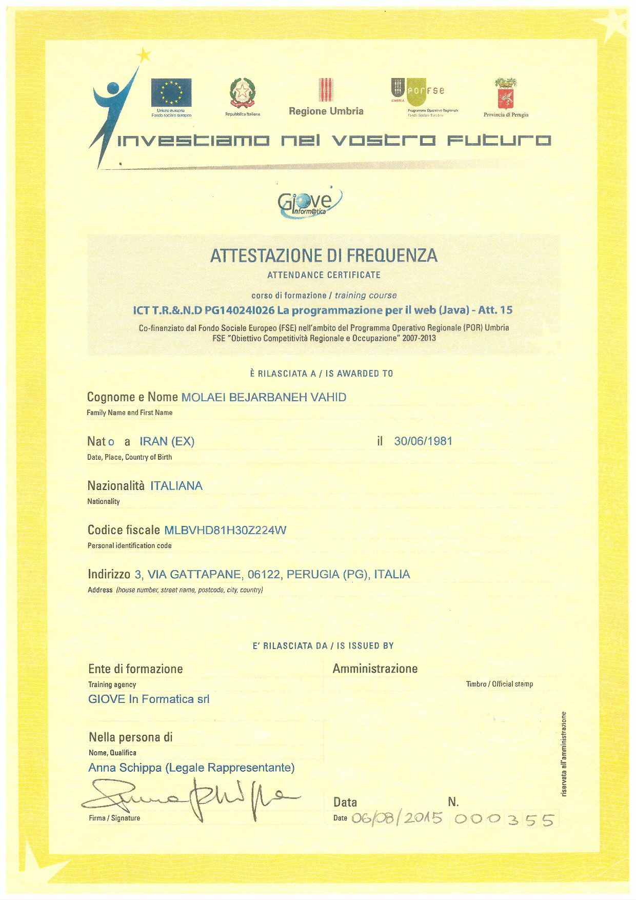 Web Programming Java Certificate - Front