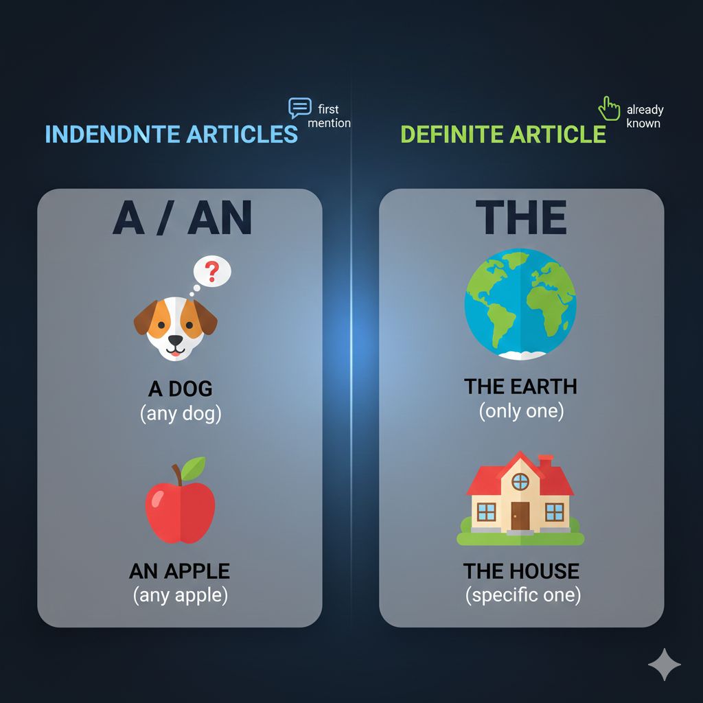 Comparison chart showing definite and indefinite article usage