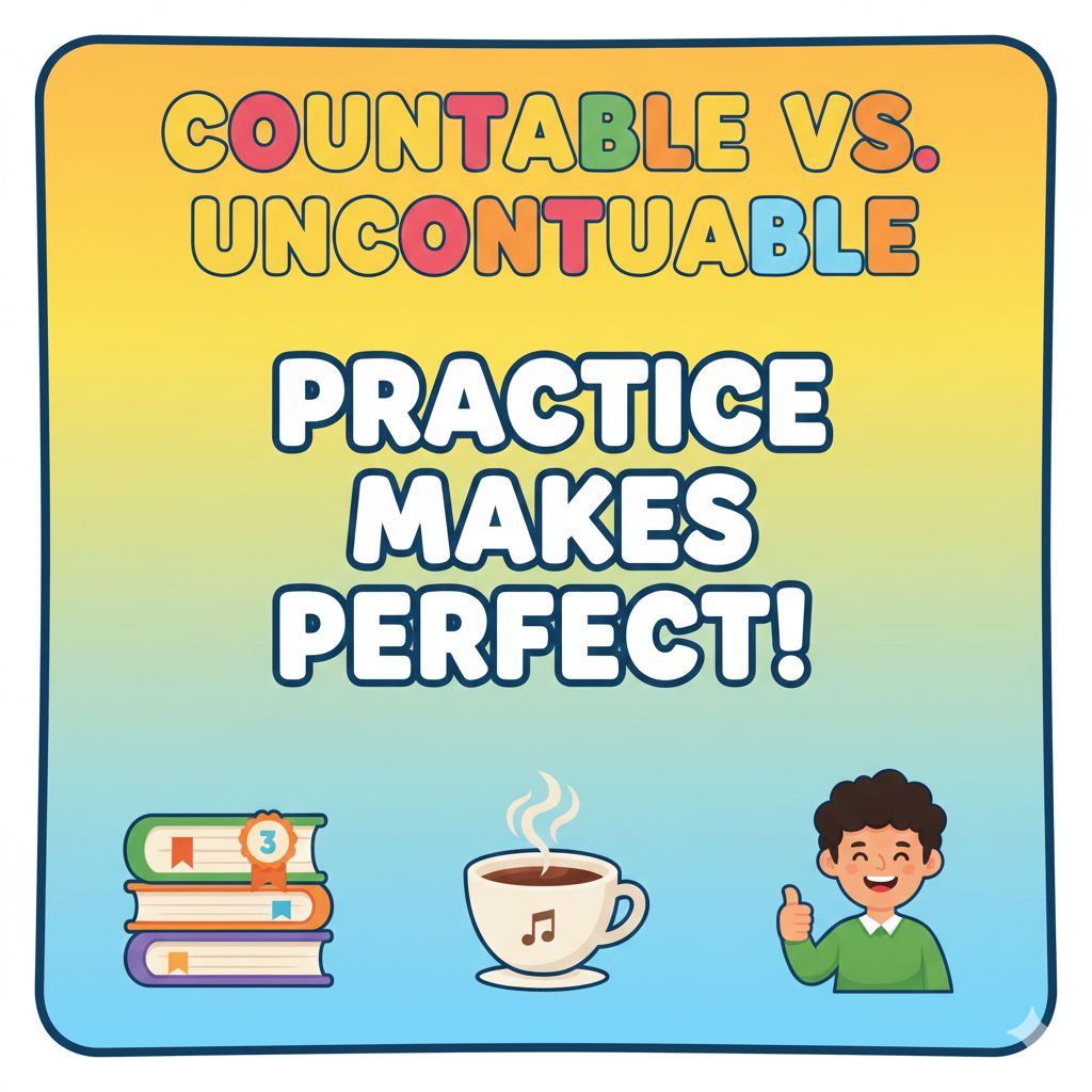 Motivational summary poster encouraging students to practice countable and uncountable nouns