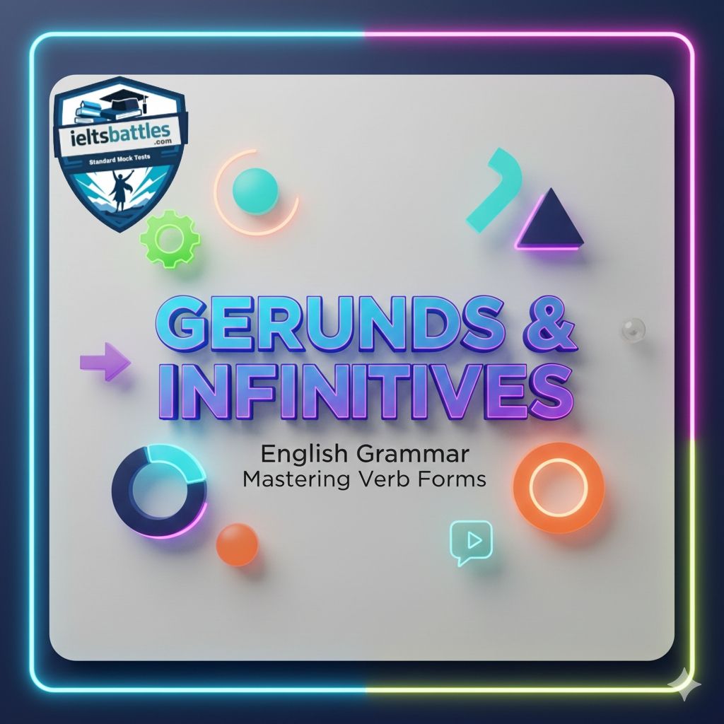 Colorful title slide introducing Gerunds and Infinitives in English grammar