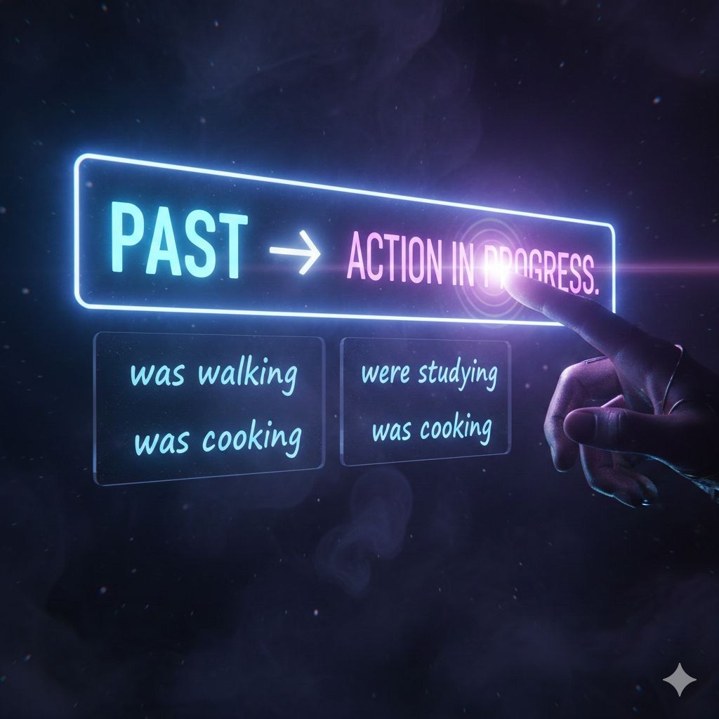 Past continuous grammar formula explained with was and were plus verb ing