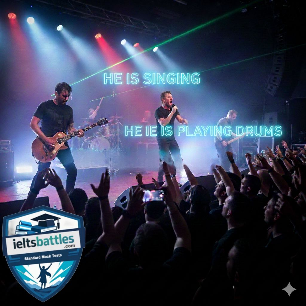 Real-time action examples: She is reading now, They are talking, He is working