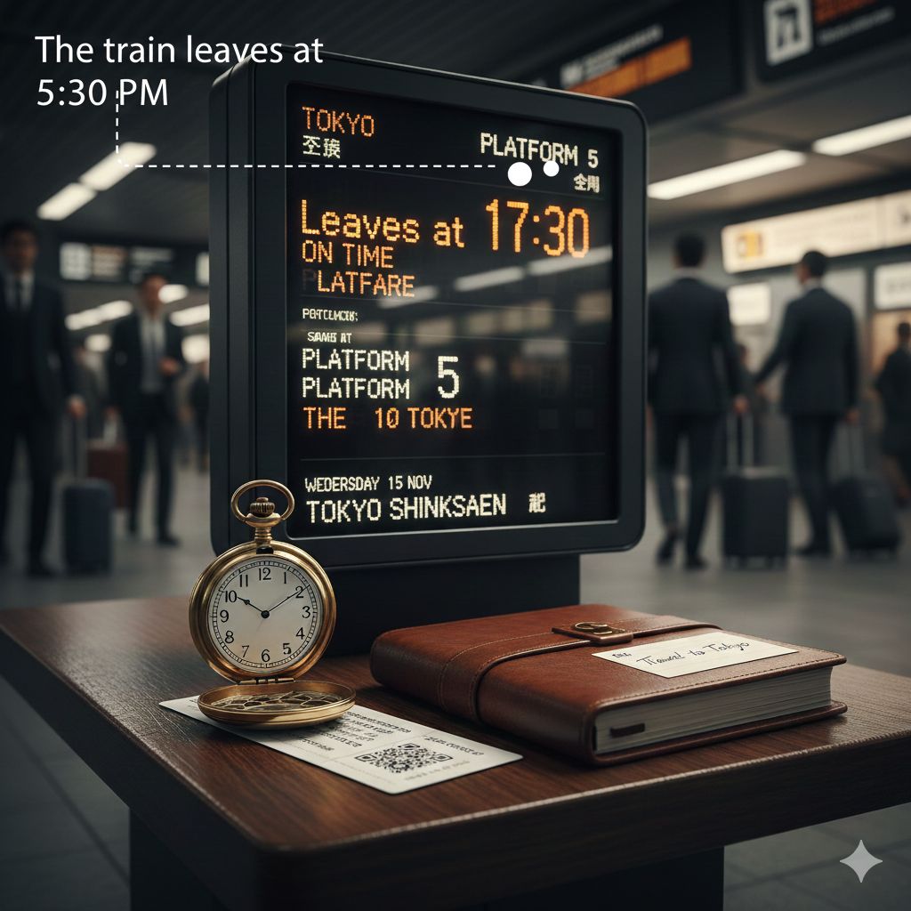 Fixed schedules and timetables: The train leaves at 6 PM, Class starts at 9 AM, The store opens at 8